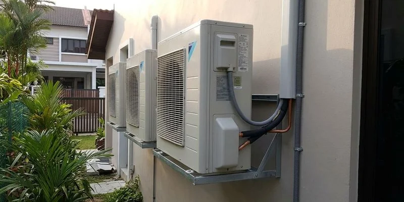 Outdoor condenser units properly installed on landed property