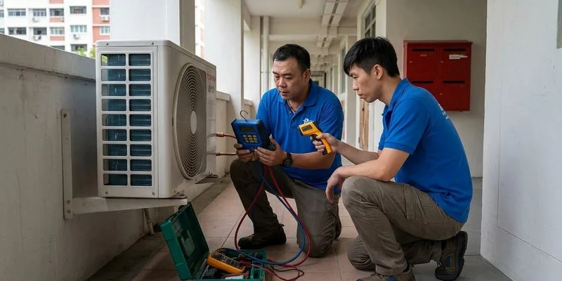 Billy Aircon technician performing professional aircon diagnosis