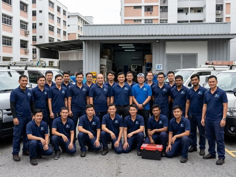 Billy Aircon team of 26 technicians at the Circuit Road workshop in Singapore