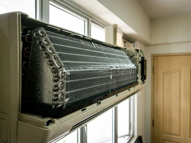 Sparkling clean evaporator coil after professional chemical wash treatment