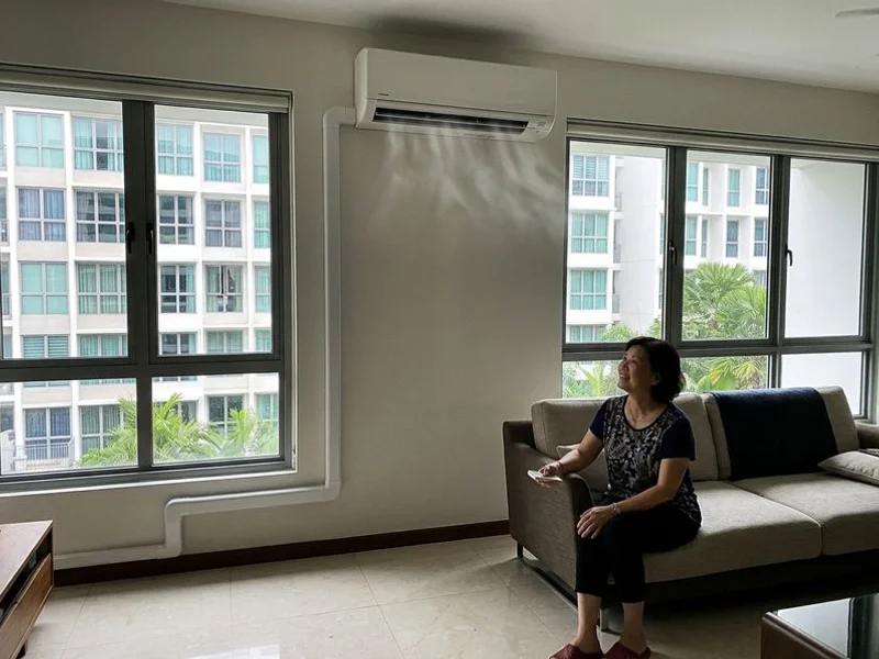Completed multi-unit aircon installation in a modern Singapore condominium living room