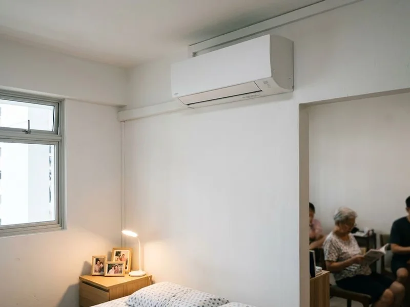Fujitsu Airstage indoor unit with slim profile in a quiet Singapore bedroom